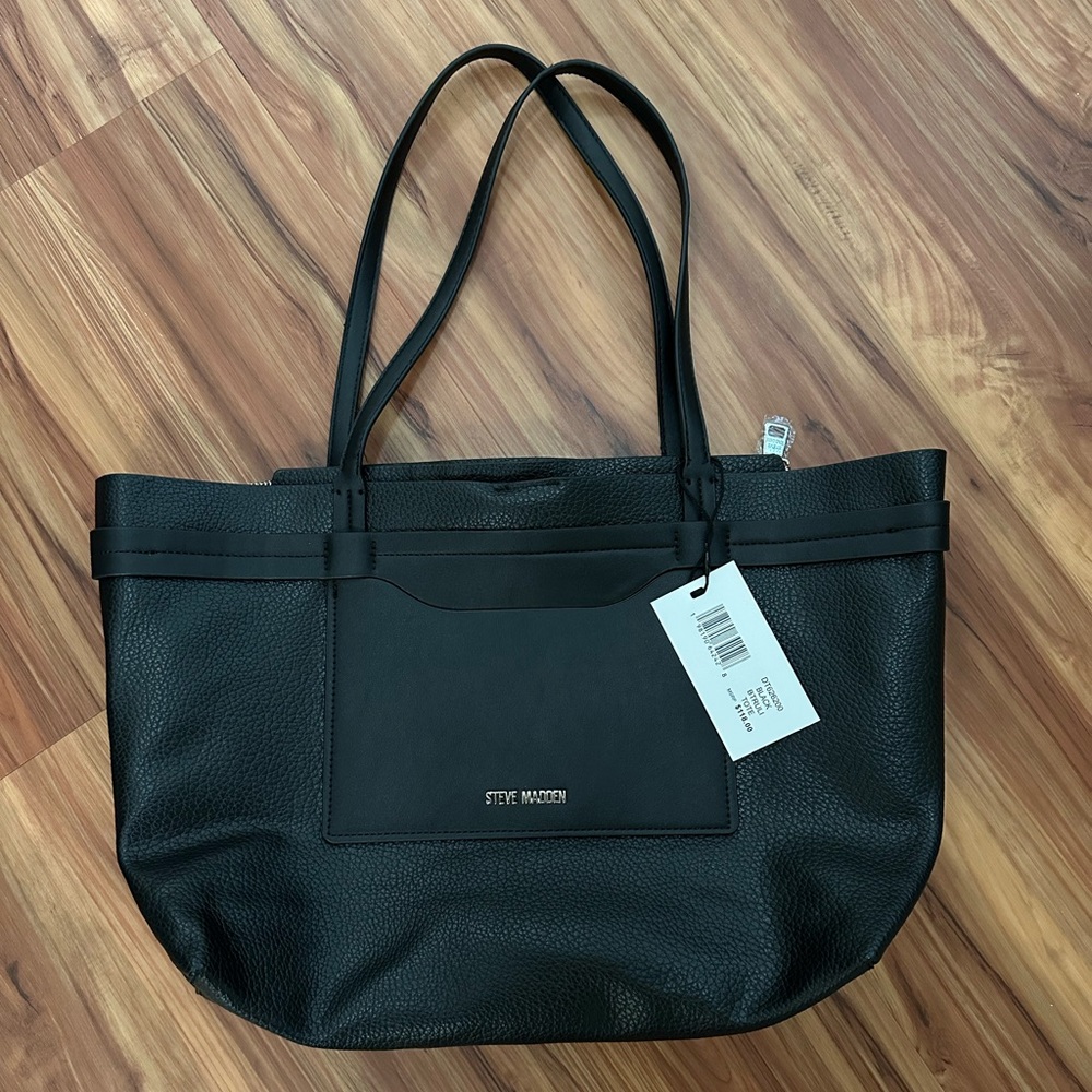 NWT Steve Madden Btruli Black Pebbled Tote Bag - Picture 3 of 5